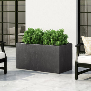 English Elm Christopher Knight Home® - OUTDOOR Large Square MGO Planter 35''L – Lightweight Concrete Rectangular Garden Planter, Durable Sculptural Design Black 70626.00BLK