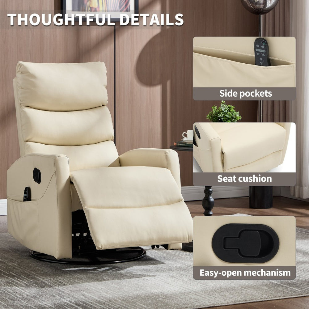 English Elm Heat Massage Rocker Swivel Recliner with 8 Vibration Nodes Fabric Living Room W3224P357578