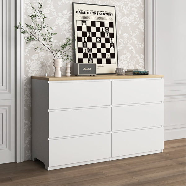 English Elm 6 Drawer Storage Cabinet with Slim 6-Drawer Dresser Design for Bedroom, Hallway & Small Spaces — Sturdy, Spacious Organizer White,Wood W409P225880