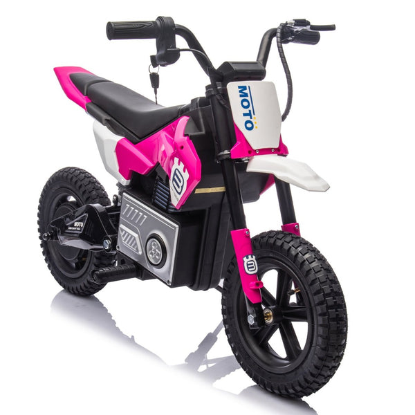 English Elm 24v Kids Electric Motocross Motorcycle 200w Hub Motor Suspension Led Bluetooth Audio Pink W1578P225049