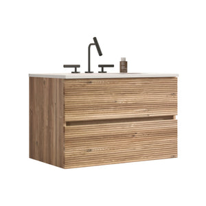 English Elm Gloria 30 Inch Floating Bathroom Vanity Rough Oak Finish with Ceramic Sink Modern Bath W1865S00196