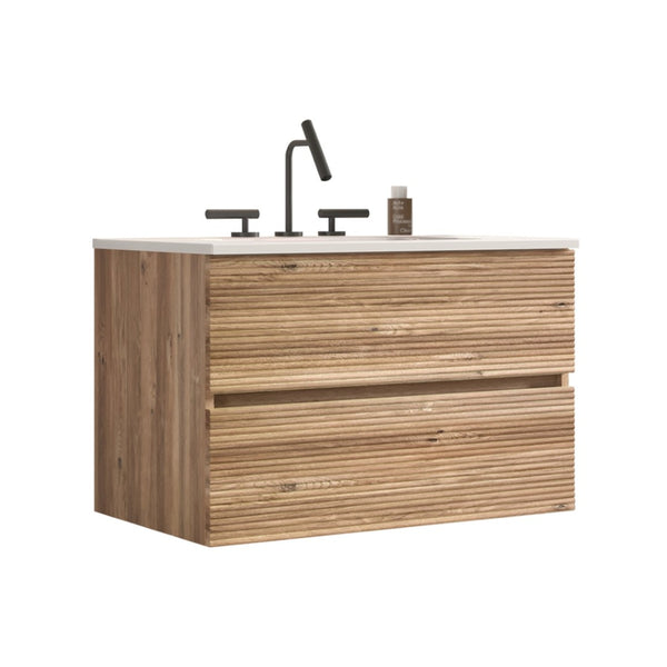 English Elm Gloria 30 Inch Floating Bathroom Vanity Rough Oak Finish with Ceramic Sink Modern Bath W1865S00196