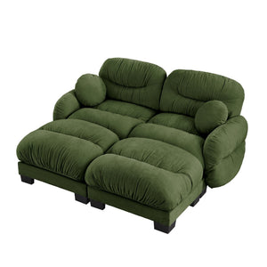 English Elm Teddy Fleece Modular Cloud Sofa with Curved Silhouette Ottomans and Lumbar Pillows Green W5656S00048