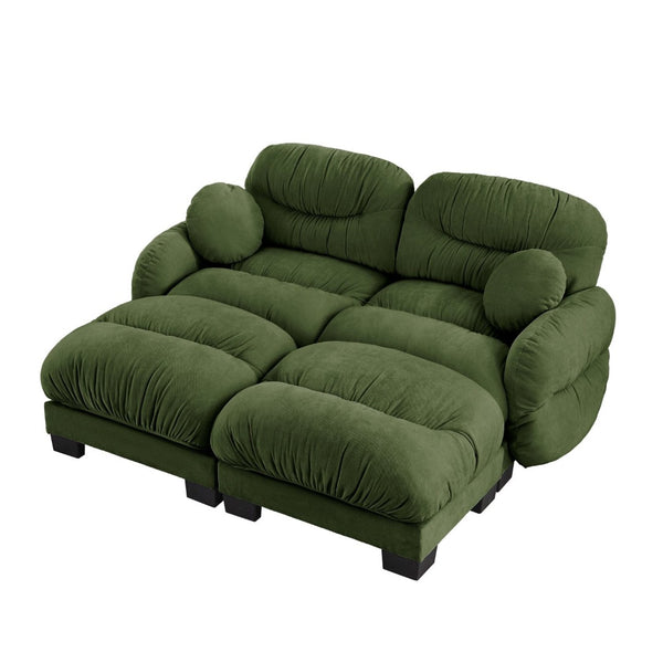 English Elm Teddy Fleece Modular Cloud Sofa with Curved Silhouette Ottomans and Lumbar Pillows Green W5656S00048