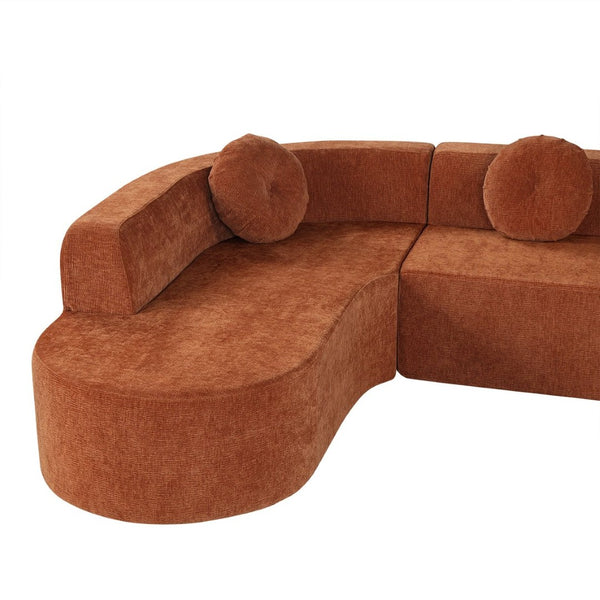 English Elm 122'' Curved L-shaped Sectional Sofa Chenille Upholstery Pocket Spring Living Room Seating Orange N760S0000049G
