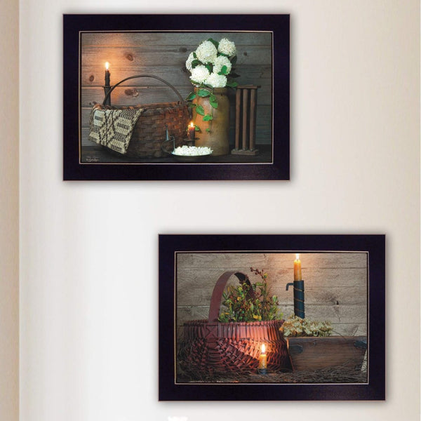 English Elm "white and Red Baskets" Two Panel Art Set by Susie Boyer Matte Black Wood Frames B06787113