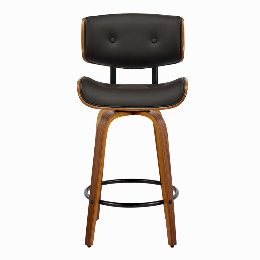English Elm Fixed-height Swivel Counter Stools with Faux Leather Seats and Chrome Footrest Set of 2 B202S01837
