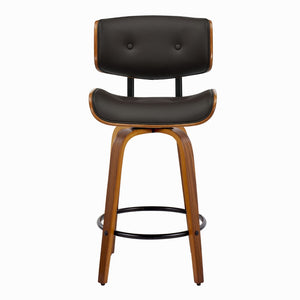 English Elm Fixed-height Swivel Counter Stools with Faux Leather Seats and Chrome Footrest Set of 2 B202S01837