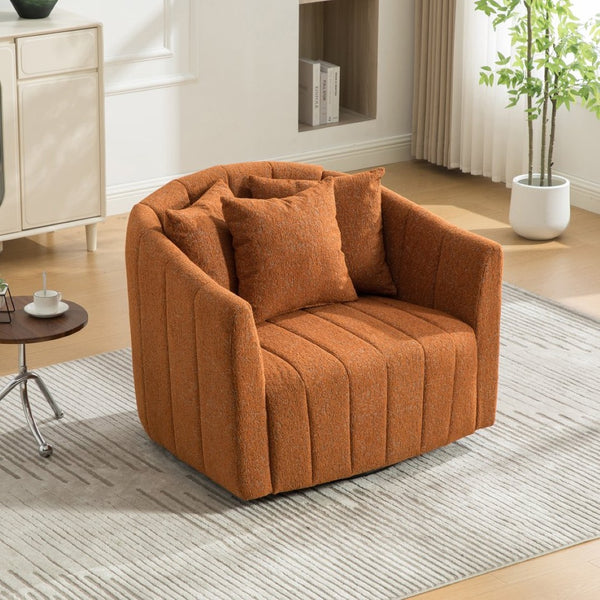 English Elm 39"w Chenille Barrel Swivel Chair Tufted Pumpkin Silhouette Cozy Reading Accent Seat Orange W3118S00040