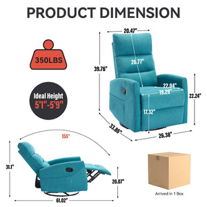 English Elm Manual Rocker Recliner with 360 Swivel Fabric Upholstery for Living Room Comfort W3224P289294