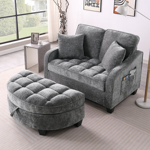 English Elm Two-Seater Chaise Lounge Sofa With Storage, Soft Corduroy Upholstery & Modern Design - Grey W487S00390-GIGA