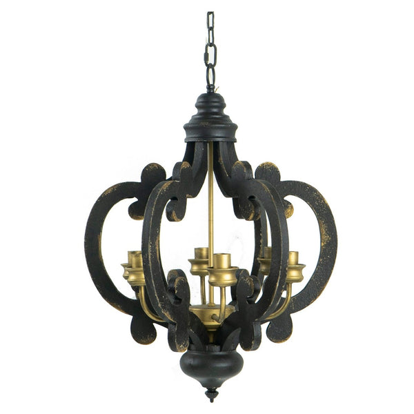 English Elm Aki Six Light Carved Fir Wood Chandelier Ornate Vintage Fixture for Dining Rooms B056P416816