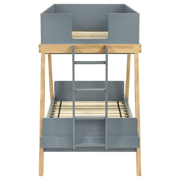 English Elm Hicks Van Courtland Blue Twin-Over-Twin Bunk Bed with Angular Frame, Ladder & Open Bottom for Sleepovers B062S01108
