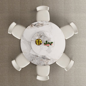 English Elm 59-Inch Modern Sintered Stone Dining Table Set With 35-Inch Turntable, Seats 6-8, Walnut Base Style W509S00131