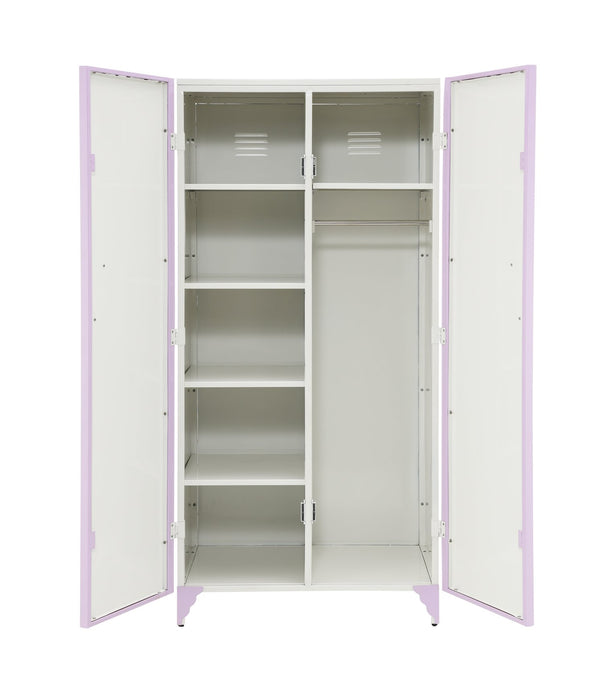 English Elm Priya Elegant Purple & White Metal Wardrobe with PU Leather Accents, Butterfly Doors, Ample Storage B2726P263181