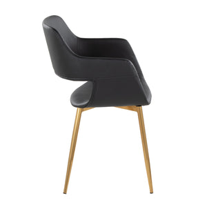 English Elm Margarite Contemporary Accent Dining Chairs Set Of 2 In Gold Metal & Black Faux Leather - Chic Comfort B202S01271