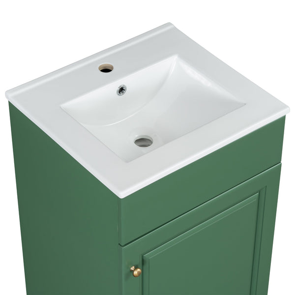 English Elm Christopher Knight Home® - 20" Bathroom Vanity with Ceramic Sink and Soft-Close Door, Gold Knob, Adjustable Shelf Storage Green N759P237946F
