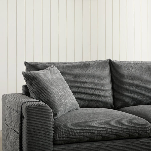 English Elm 140'' Oversized Modular Sectional Sofa with Movable Storage Ottoman, USB Charger, Console, 6-Seater U-Shaped Corduroy Gray N723S0166E