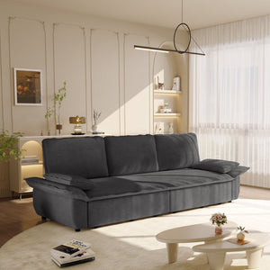 English Elm 94.5" King Convertible Sleeper Sofa Corduroy Upholstered Chaise Lounge Guest Room Bed Grey W1885S00308