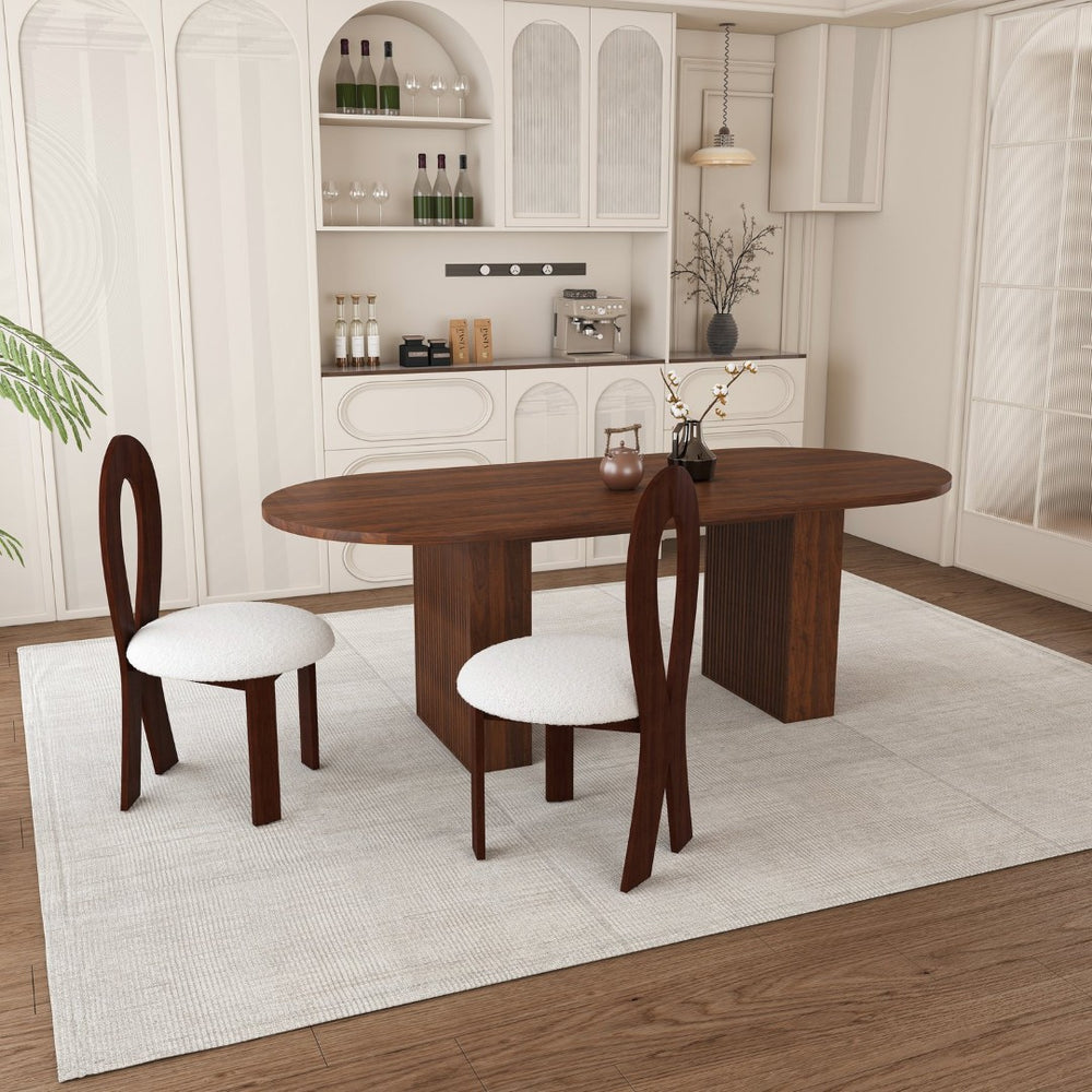 English Elm 62.9" Oval Walnut Veneer Dining Table Seats Six Modern Farmhouse Waterproof Surface W2700S00147