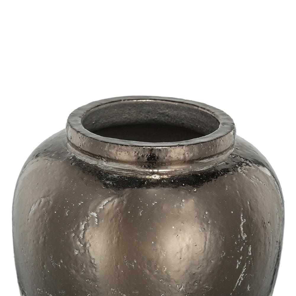 English Elm 13x13x16" Round Sienna Brown Ceramic Accent Vase with Metallic Sheen Distressed Finish for Décor W2078P310235