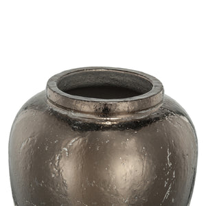 English Elm 13x13x16" Round Sienna Brown Ceramic Accent Vase with Metallic Sheen Distressed Finish for Décor W2078P310235