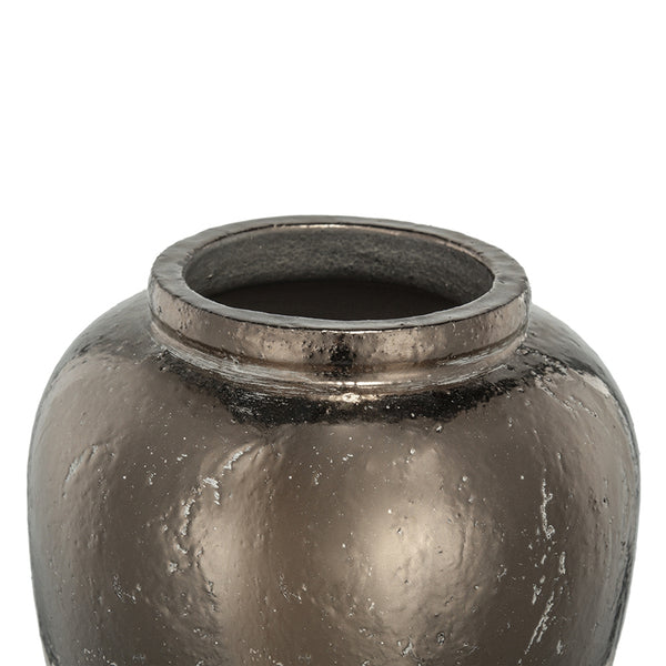 English Elm 13x13x16" Round Sienna Brown Ceramic Accent Vase with Metallic Sheen Distressed Finish for Décor W2078P310235