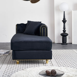 English Elm 66.9''W Velvet Chaise Lounge with Tufted Back and Gold Trim, Luxury Modern Sofa for Living Room Black W579P224635