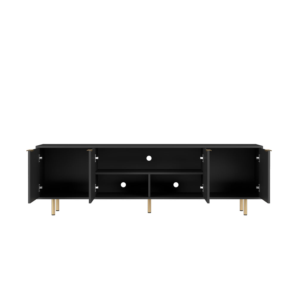 English Elm Black Fluted 68" Modern TV Stand with 4 Storage Cabinets, Gold Legs, Waterproof MDF, Fits 55"+ TVs W1321P242590