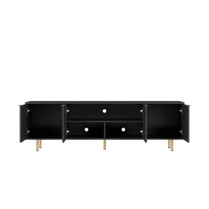 English Elm Black Fluted 68" Modern TV Stand with 4 Storage Cabinets, Gold Legs, Waterproof MDF, Fits 55"+ TVs W1321P242590