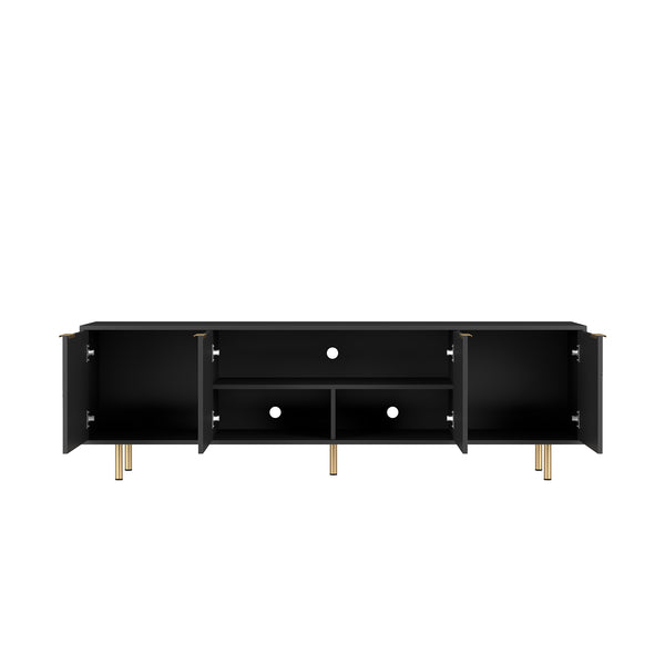 English Elm Black Fluted 68" Modern TV Stand with 4 Storage Cabinets, Gold Legs, Waterproof MDF, Fits 55"+ TVs W1321P242590