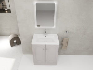 English Elm 30" Freestanding 30" Freestanding Bathroom Vanity with White Resin Sink, Soft-Close Doors, 3 Handles, Adjustable Shelf, Eco Plywood Finish W999S00335