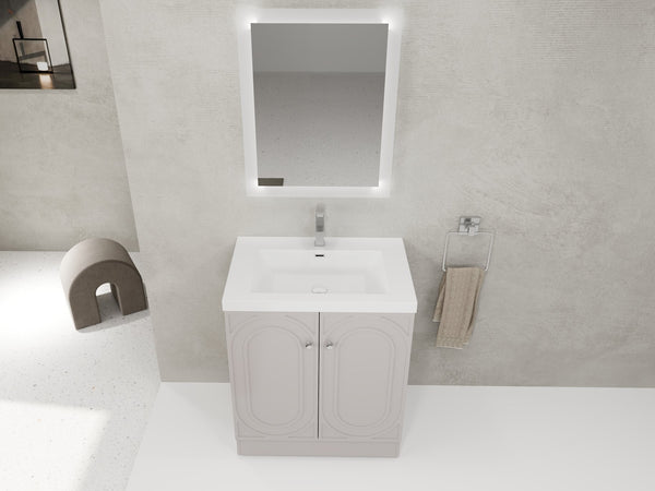 English Elm 30" Freestanding 30" Freestanding Bathroom Vanity with White Resin Sink, Soft-Close Doors, 3 Handles, Adjustable Shelf, Eco Plywood Finish W999S00335