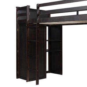English Elm Twin Loft Bed System with Wardrobe Desk and Shelving for Kids Shared Bedroom Espresso LT000820AAP-1