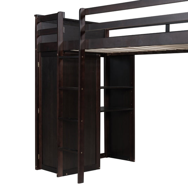 English Elm Twin Loft Bed System with Wardrobe Desk and Shelving for Kids Shared Bedroom Espresso LT000820AAP-1