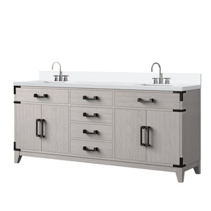 English Elm White Oak Double Bath Vanity 72" W X 22" D With Cultured Marble Top & Chrome Faucet Set - Elegant Storage B2731P259912-GIGA