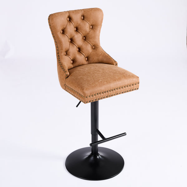 English Elm A&A Furniture Retro Pu Swivel Barstools, Adjustable Height 26-33" For Stylish Home Bars, Set Of 2 W1143P195204