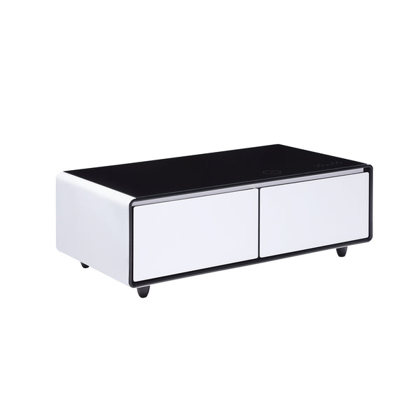 English Elm Modern Smart Coffee Table with Built-in Dual Fridge, Bluetooth Speakers, 15W Wireless Charge, RGB Lights White+Black W1172P320208
