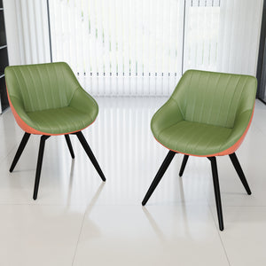 English Elm 29.53 Modern round coffee table and 2 PU dining chairs set with hidden storage and ergonomic comfort Green,Walnut W2189S00766