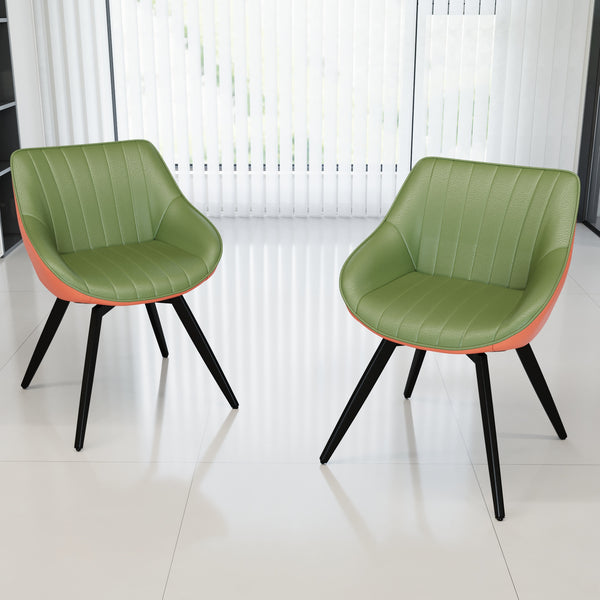 English Elm 29.53 Modern round coffee table and 2 PU dining chairs set with hidden storage and ergonomic comfort Green,Walnut W2189S00766