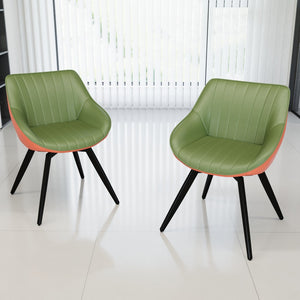 English Elm 29.53 Inch Round Mdf Dining Set with Storage Base Pu Chairs and Black Metal Legs Green,Walnut W2189S00844