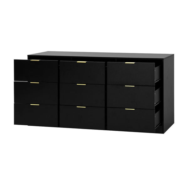 English Elm 9 Drawer Handleless White Matte Dresser Sleek Minimalist Storage for Bedroom or Hallway Black W409S00014