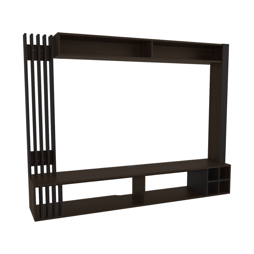 English Elm Entertainment Center 55.1" H Walnut+Black, 8 Open Shelves, Wall-Anchored Engineered Wood Display Unit B097S00201