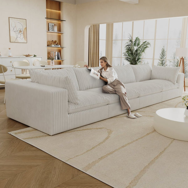 English Elm 157.6"Cloud 157.6" Cloud Sofa – Luxurious Modular Corduroy Couch With Removable Cushions & Customizable Layout Options W2824S00096