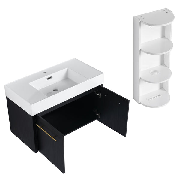 English Elm 36 Inch Wall-Mounted Bathroom Vanity Set With Thick Resin Sink, Storage Rack & Soft-Close Hinges W999S00369