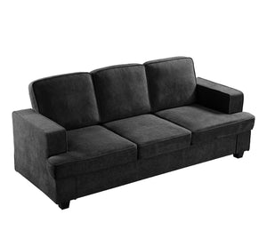 English Elm Modern Velvet Sofa Luxurious 3-Seater Couch with Deep Seating, High-Density Foam, Loose Back Cushions, Wide Arms, Stylish Living Room Centerpiece Black B2735P292324
