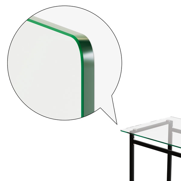 English Elm 51" Modern Minimalist Glass Dining Table for 4-6 with 8mm Tempered Top, Black Chrome Legs, Sleek Desk W3732P356636