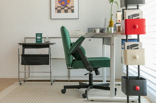 English Elm Green Linen Velvet Criss Cross Office Chair with Wheels, Adjustable Height, Pillow & Ergonomic Design W3394P336176