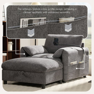 English Elm 37" Oversized Chenille Armchair with Ottoman Usb Charging Pocket Spring Living Room Gray N723P387145E