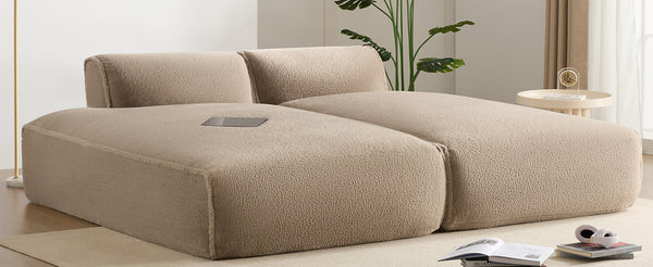 English Elm 90.0"Oversized Modular Sectional Sofa Plush Foam & Pocket Springs, Ready-to-Use 2-Piece Set for Living Room Comfort and Mobility (No Assembly) khaki N723S9701D